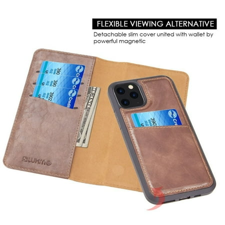 Magnetic Detachable iPhone 11 pro case women iPhone 11 Wallet Case Men Apple iPhone 11 Pro Max Phone Case Leather Tan
